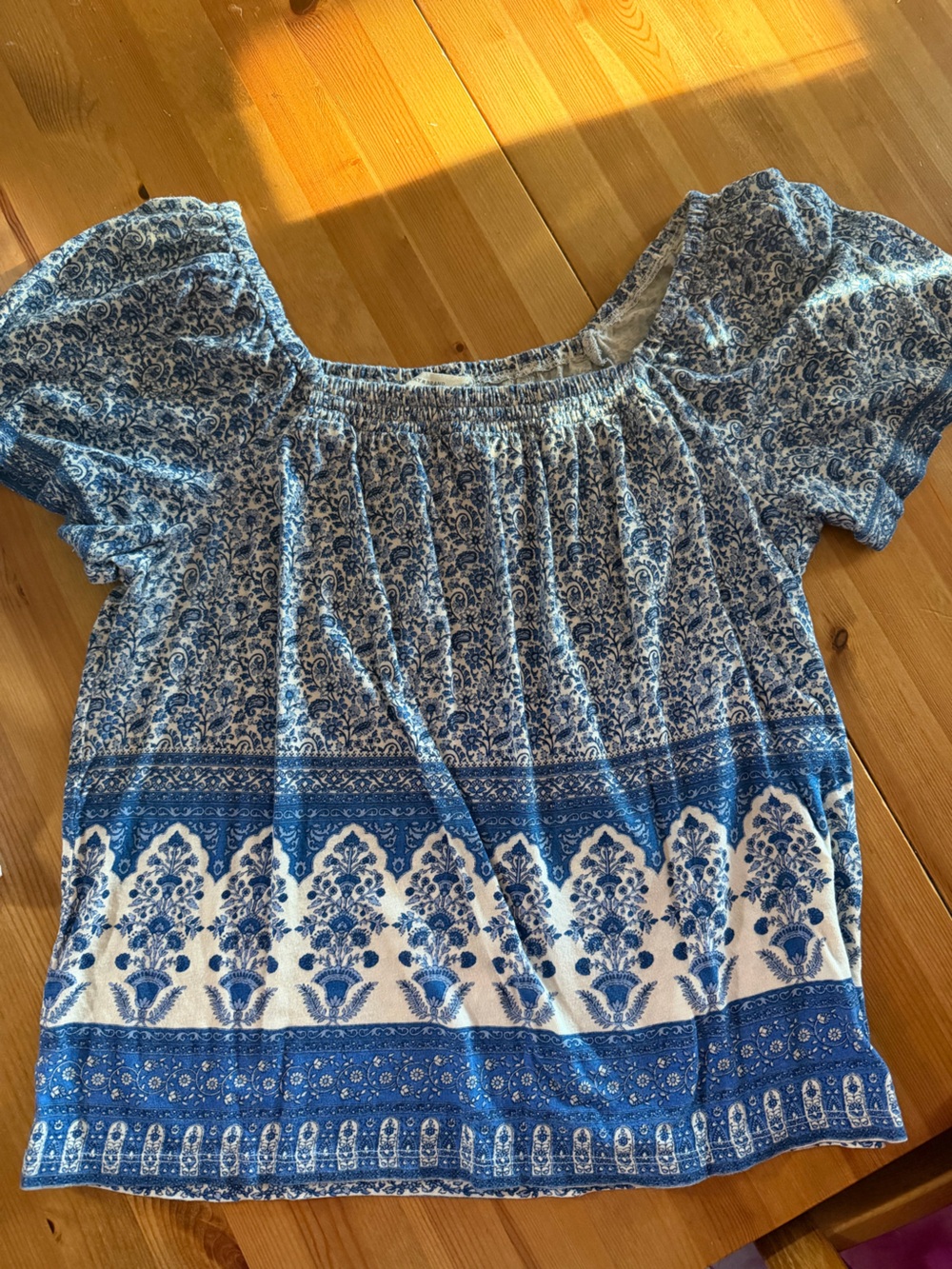 Lucky Brand Blue and White Printed Peasant Top